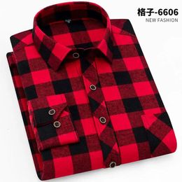 100 Cotton Flannel Men's Plaid Shirt Slim Fit Spring Autumn Male Brand Casual Long Sleeved Shirts Soft Comfortable 4XL 240105