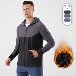 LU Plel of Fluff -hooded Sports Jacket Men's Outdoor Fitness Running Training Sweater Wind -proof and Warm Ride Climbing Jacket