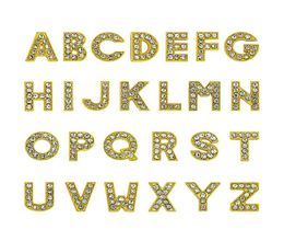 1300pcslot AZ Gold Colour full rhinestone Slide letter 8mm diy charms alphabet fit for 8MM leather wristband keychains1933024