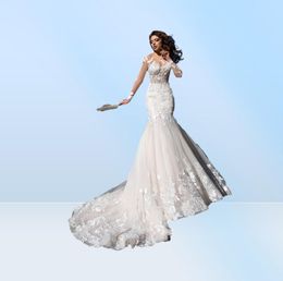 Elegant Sheer Long Sleeve Mermaid Wedding Dresses 2023 Vintage Lace Mermaid Vestido De Novia Court Train Summer Beach Bridal Gowns8954791