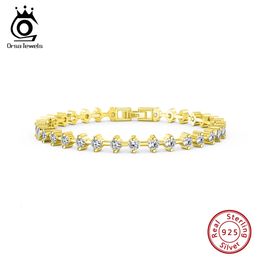 ORSA JEWELS Shiny 30mm Prong Setting Round Cut CZ Tennis Bracelet 925 Sterling Silver Luxury Wedding Jewellery SB163 240105