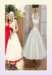 Short Wedding Dresses 50s Wedding dress Garden Length Bridal Gowns Halter Neck Custom Size Vintage Inspired Wedding Gown8301081