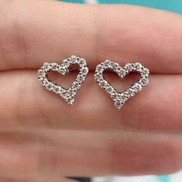 Gold Hollow Heart Earrings Women's Full Diamond Simple Autumn Fashion ZPF3