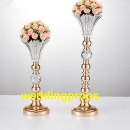 Decoration NewGold Silver Colour crystal beaded flower stand candlestick candelabra candle holder wedding table Centrepieces crystal decor vas