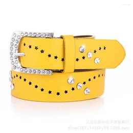 Belts Fashion Hollow For Women Quality PU Leather Female Belt Designer Rhinestone Waist Strap Diamonds Waistband Ladies