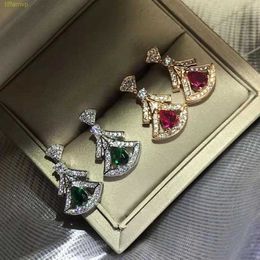 Ak7w Designer Luxury Jewellery Bvlger B-home Stud Diamond Studded 925 Sterling Silver Needle Long Double Layer Fan-shaped Red Green Agate Small Skirt Earrings