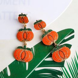 Dangle Earrings Three-Tiered Pumpkin Beaded Halloween In Orange Harvest Earring For Women ACCESSORIES Fall Party Favo