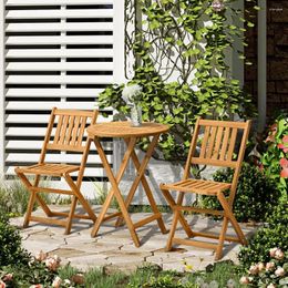 Camp Furniture 3 Piece Folding Acacia Wood Outdoor Patio Bistro Table And Chair Set