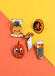 Happy Halloween Enamel Pin Custom Coffee Moon Ghost Pumpkin Umbrella Brooches Backpack Clothes Lapel Pin Fun Badge Jewelry Gift3893624