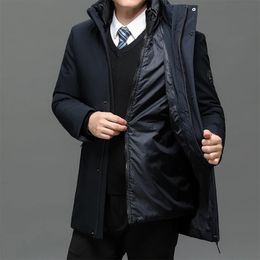 Thicker Warm Parkas Male Outwear Winter Coats Slim Fit Jackets 2 pieces Men Hooded Casual Long Down 240106
