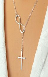 WholeN606 Personality Infinity Lariat Pendant Necklaces Silver Plated European Collares Necklace Forever Faith Necklace1135180
