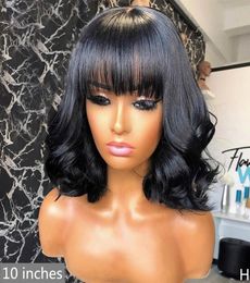 Remy Human Hair full machine made wigs no Lace Curly With Bangs Baby Hair Pre Plucked Peruvian Fringe Wig7255530