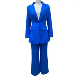 Women's Two Piece Pants Women Single Button Suit Fal Winter Elegant Business Set With Long Sleeve Coat Wide Leg For Office