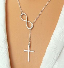 WholeN606 Personality Infinity Lariat Pendant Necklaces Silver Plated European Collares Necklace Forever Faith Necklace4009518