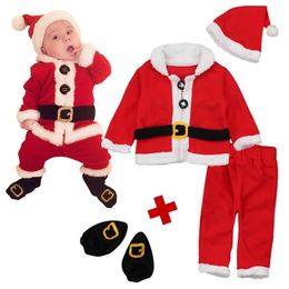 Christmas Cosplay Baby Girl Clothes Suit Red born Velvet Year Baby Boy Clothing HatTopsPantSock Outfit Costumes 240105