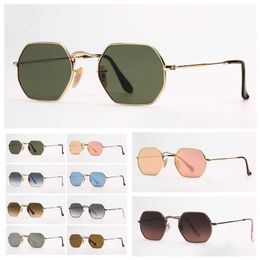 Woman Octagonal Sunglasses Fashion Women Sunglasses Mens Sun Glasses Gold Frame Pink Mirror UV Protection Glass Lenses with Leathe277V