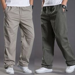 Mens casual Cargo Cotton pants men pocket loose Straight Pants Elastic Work Trousers Brand Fit Joggers Male Super Large Size 240105