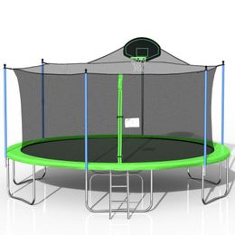 16FT Trampoline for Adults and Kids with Basketball Hoop, Outdoor Trampolines w Ladder and Safety Enclosure Net for Kids and Adults