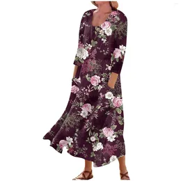 Party Dresses Elegant Woman Festival Casual Floral Flower Printed Round Neck Summer Suit Set Women Stylish And Fashion Design Vestidos