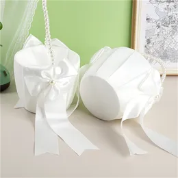 Party Decoration Wedding Flower Basket White Fairy Pearl With Handle Suitable For Children.