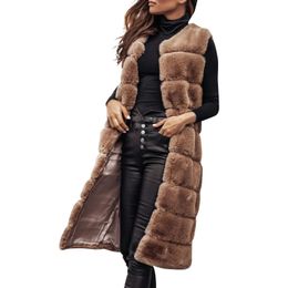 Luxury Women Faux Fur Jackets Sleeveless Slim Long Faux Fur Vest Gilet Furry Warm Winter Overcoat Women chamarras para mujeres 240106