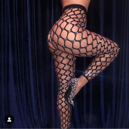 Sexy Rhinestone Tights Black Stockings Mesh Female Pantyhose In A Grid Women Bling Leg Slim Party Club Hosiery Stockings 240106