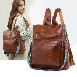 Vintage Leather Multifunctional Backpack Purse for Women High Quality Female Design Bagpack Rucksack Large Bookbag for Girl 240106