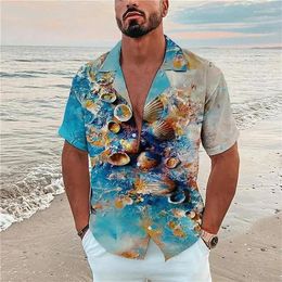 Men's Casual Shirts Vacation Hawaiian Shirt For Men 3d Print Short Sleeve Ocean Harajuku Streetwear Summer Man Clothing