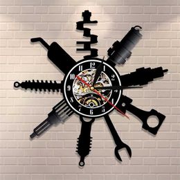 Auto Repair Shop Wall Sign Decorative Modern Wall Clock Car Mechanic Service Workshop Vinyl Record Clock Garage Repairman Gift 211235x