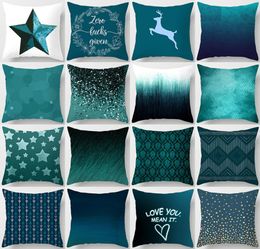 4545cm Teal Blue Cushion Cover Polyester Peachskin Geometric Pillow Case Decorative Pillows Living Rome Throw Pillowcase4547544