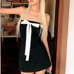 Casual Dresses Slimming Bow Tie Tube Top Backless Mini For Women Y2k Sexy Sleeveless Black Patchwork Dress Party Night Club Outfits