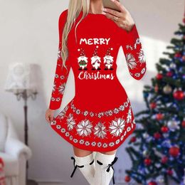 Casual Dresses Christmas Printed Winter Dress Sexy Long-Sleeved Elegant Women'S Autumn