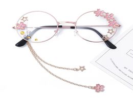 Cute Sakura Pendant Clear Optical Glasses Frame Women Round Girls Retro Eyeglasses Gothic Handmade Eyewear Glass Oculos De Gafas4881781