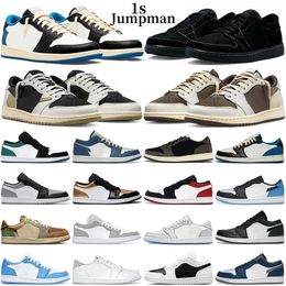 Männer Frauen 1 niedrige Basketballschuhe 1s Black Phantom Reverse Mocha Olive Black Toe Panda True Blue Wolf Grey Travis Herren Trainer Turnschuhe Scotts