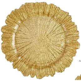 Dishes & Plates 13Inch Gold Charger Plastic Plates Underplate Wedding Reef For Supplies Wholesale Drop Delivery Home Garden Kitchen, D Dhdpt