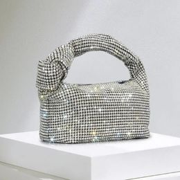 Handle Rhinestones Knot Evening Bags Silver Crystal Top Bag for Women Purses and Handbags Luxury Designer Handbag Tote 240106