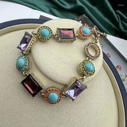 Link Bracelets Light Luxury Retro To Old Ethnic Style Hand-Inlaid Bracelet Women'S Accessories Regalo Pulseras Mujer