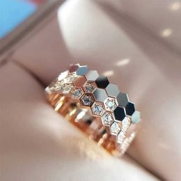 Band Rings ZAKOL Cute Rose Gold Colour Beehive Finger Rings for Women Fashion Cubic Zircon Honeycomb Engagement Ring Lovers Wedding JewelryL240105