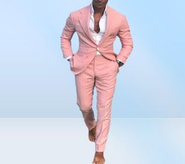 2 Pieces Coat Pants Tuxedos Summer Beach Men Suits Pink Pantsuits for Wedding Ball Slim Fit Groom Men Male Suit JacketPant1350081