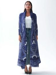 Miyake Pleated Original Designer Printed Long Sleeve Coat Women 2023 Autumn Winter Abaya Style Cardigan Plus Size Dresses 240106