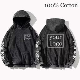 Your OWN Design Brand Picture Custom Printed Men Women DIY Hoodies Vintage Wash Cotton Sweatshirt Casual Loose Y2K Clothes 240106