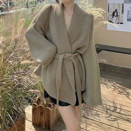 EVNISI Women Knit Long Sleeve Warm Cardigan Sweater Cross VNeck Lace Up Sweater Coat For Women Loose Casual Coat Fall Winter 240105