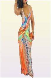 Tie Dye Print Maxi Dresses Summer Women Multi Scoop Neck Sleeveless Ankle Length Bandage Dress Rose Red Yellow Orange Yellow9789959