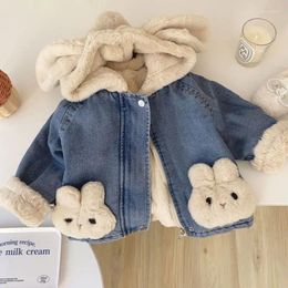 Jackets 2024 Winter Girls Denim Jacket Blue Colour Retro Plus Thicken Fur Warm High Quality Outwear Clothes Kids Windbreaker Coats