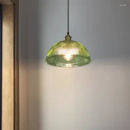 Pendant Lamps Green/Transparent Glass Lamp El Lliving Room Office Bar Kitchen Lighting Retro Rib Shop Pandent E27 Lustre Fixture