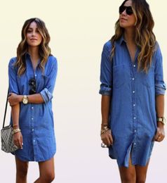 summer tshirt dresses for women denim casual loose spring autumn long sleeved buttons designer dress clothing4672827