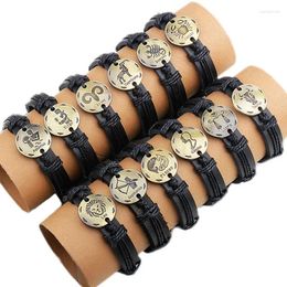 Charm Bracelets MDNEN 12PCS/set Twelve Constellations PU Leather Wristbands Zodiac Bangles For Women Men Hand Accessories QNS1006