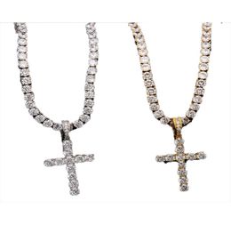 Iced Out Zircon Pendant With 4mm Tennis Chain Necklace Men Women Hip hop Jewellery Gold Silver CZ Set8998595