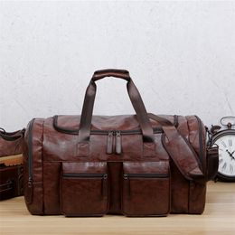 Large Capacity Men Travel Bag Casual Fitness Handbags PU Leather Luggage Pack Outdoor Shoulder Travel Duffels For Male 240104