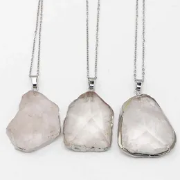 Pendant Necklaces Natural Stone White Crystal Irregular Necklace Silver Plated Edge Pendants Reiki Charms Fashion Jewellery Gift Accessories